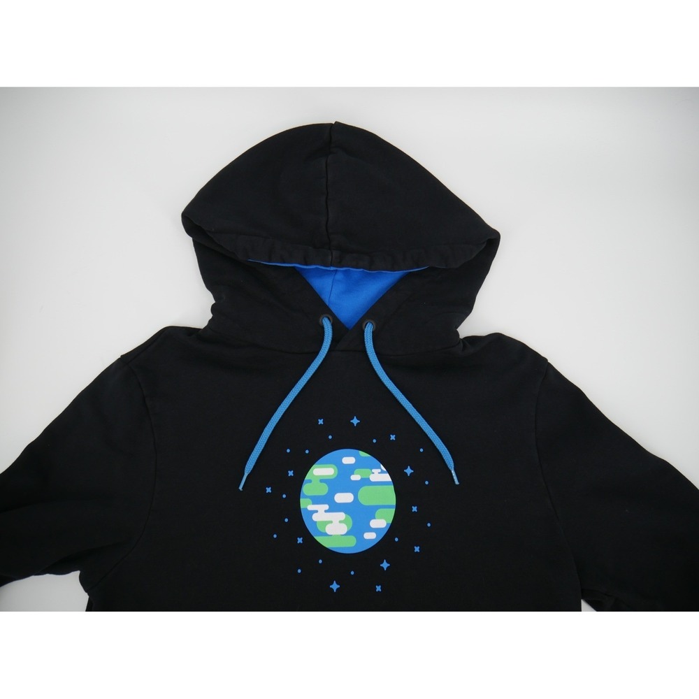 Kurzgesagt Earth Hoodie Black Blue Lined Size M Planet Design Cotton Fleece EUC
